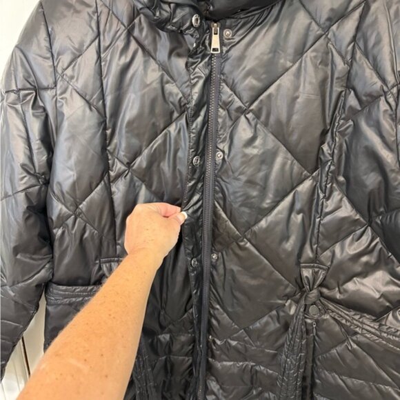 Big Chill Women’s Puffer Jacket Black 2XL Belted Full Zip Pockets Medium Length - Picture 5 of 15